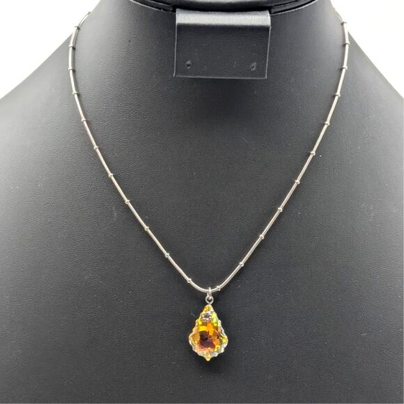 Kirks Folly AB Crystal Pendant Silver Tone Beaded Chain 16"-18" Necklace - Picture 1 of 5